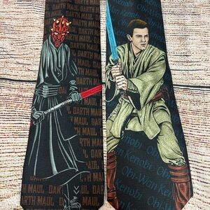 Star Wars Novelty Necktie Lot Darth Maul Obi-Wan Kenobi Licensed Silk Tie Pair